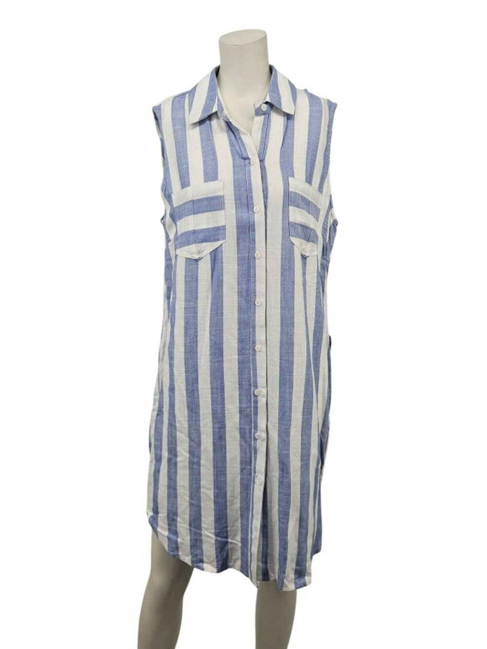 Sharagano Women's Luna Blue/White Striped Sleeveless Shirt Dress Sz 10P NWT $128